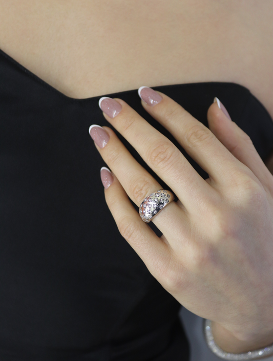 classic sterling silver ring with cubic zirconia photo on hand